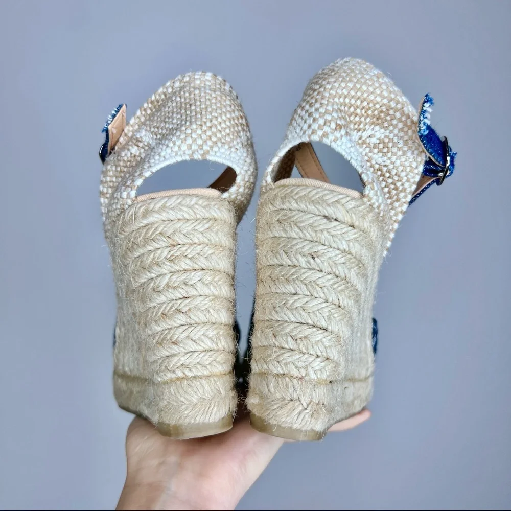 DESIGUAL 'Sabado' Printed Denim Espadrille‎ Wedges. Size 9